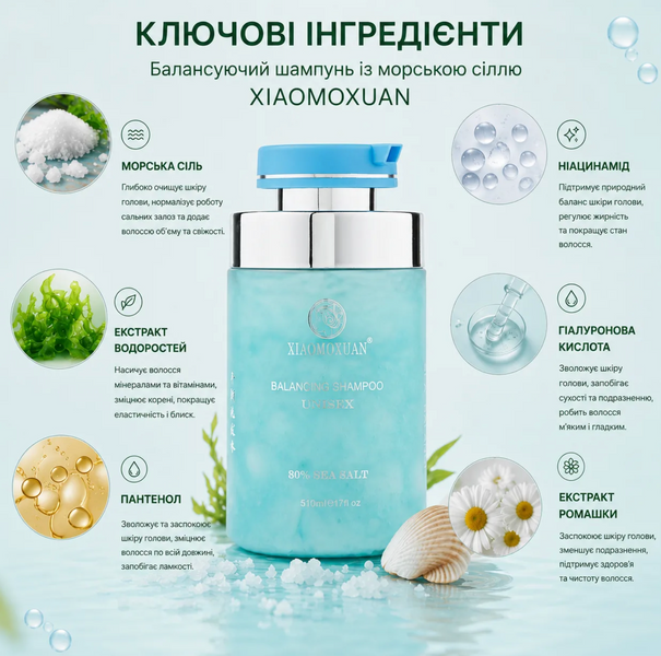 Балансирующий шампунь с морской солью для жирной кожи головы Xiaomoxuan Balancing Shampoo, 500 ml (S-BAL) 6976224619981 фото